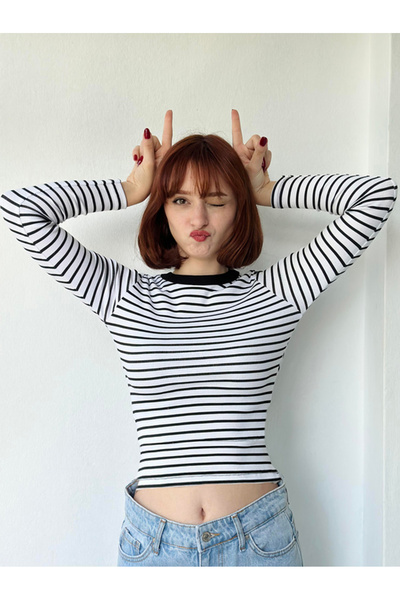 MERİCEY Women's Striped Long Sleeve Bodysuit