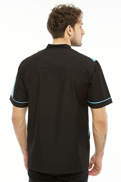 Uniprom Black-Turquoise Embroidery Short Sleeve Cook Jacket - Chef, Waiter Model with Pockets
