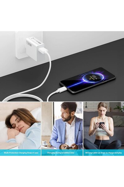 LaraThec Xiaomi Mi 12 Lite  Uyumlu 120w Süper Hızlı Şarj Cihazı Şarj Kablosu ve Adaptör