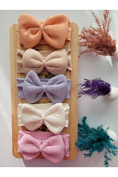 SeherBebeButik Kız Çocuk & Bebek Kaşkorse Fiyonklu Bandana 5'li Set