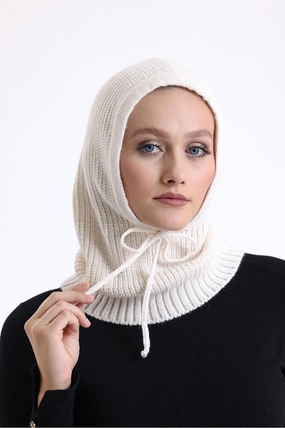 Onur Hat - Knitwear Headgear Ecru Balaklava Beanie Knitted Headgear Hooded Keep Warm Winter