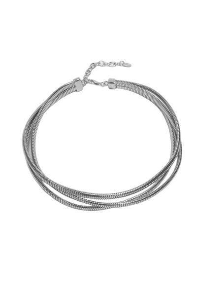 Qielle Steel Serrated Triple Look Chocker Chain Necklace (40+7 cm)
