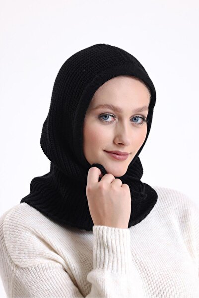 Onur Şapka -Triko Başlık Siyah Balaklava Bere Örgü Başlık Kapüşonlu Sıcak Tutar Kışlık