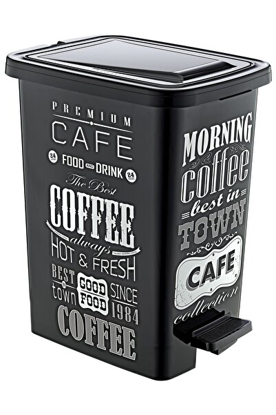 GuvenliPazar Plastik 25 lt Slim Pedallı Çöp Kovası Siyah Beyaz Yazı Desenli (...