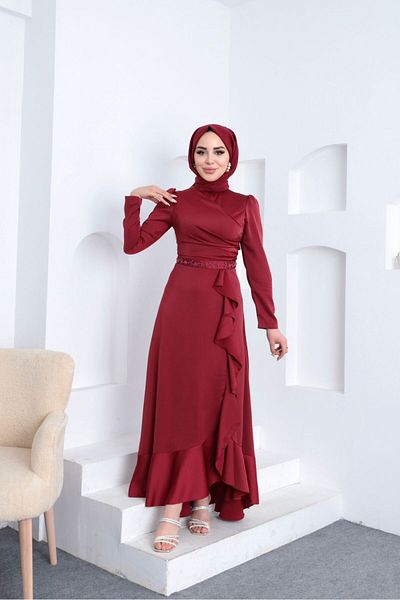 moda zeynaa BELI BEAD DETAILED TESETURE EVENING DRESS