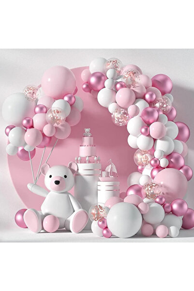 party mix Kız Bebek Doğum Günü 65'li Balon Pembe Balon Zinciri Bebek Odası Be...