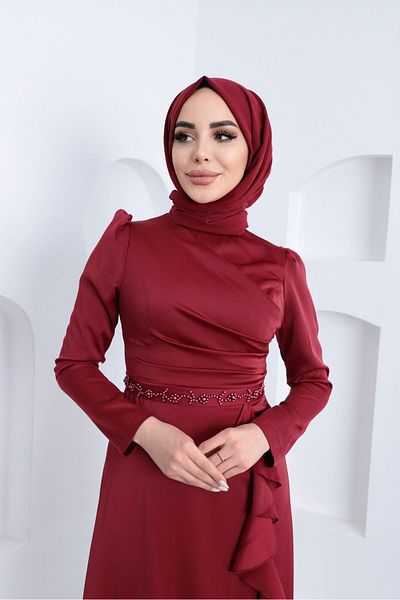 moda zeynaa BELI BEAD DETAILED TESETURE EVENING DRESS