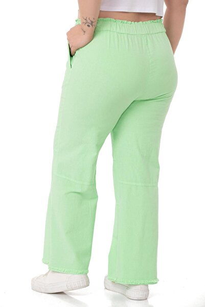 DISENTIS MODEST Plus Size Green Trousers with Tassels on the Leg and Sewing Detail and Pockets