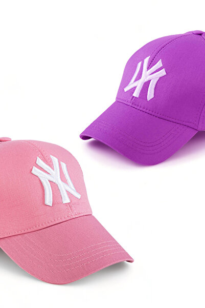 Eke Tekstil Unisex 2'li Set Pembe Ve Mor Renk Ny New York Beyzbol Şapka