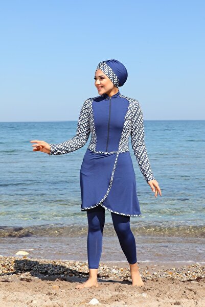 SEBOTEKS Garnili Pareo Model Tasarım Taytlı Kapalı Tesettür Mayo 3355