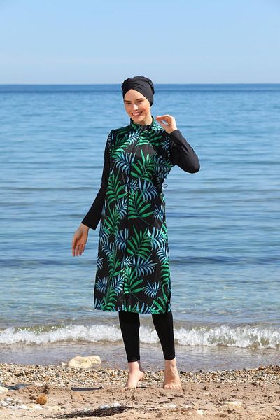 SEBOTEKS Ψηφιακό εμπριμέ μακρύ Gilet Model Closed Hijab Swimsuit 3478
