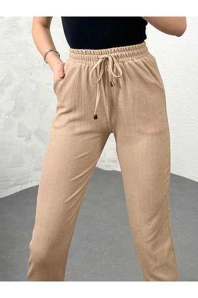 modavingo WOMEN'S DUBLE LEGS BURGER FABRIC TROUSERS STONE