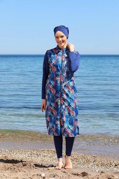 SEBOTEKS Ψηφιακό εμπριμέ μακρύ Gilet Model Closed Hijab Swimsuit 3482