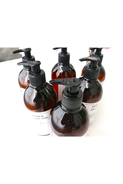 Dem Home Amber Cam Görünümlü Plastik Sabunluk 6lı Banyo&mutfak Düzenleyici Şişe Seti 500ml Ve Pompalı Kapak