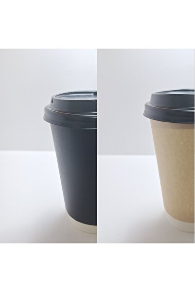 Multipak Double Wall Cardboard Paper Cup Kraft Black 8 Oz 240ML Black Lid 40 Pieces