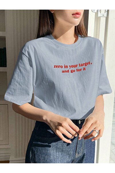 over head oh Ženska beba plava Zero In Your Štampano Oversize T-shirt