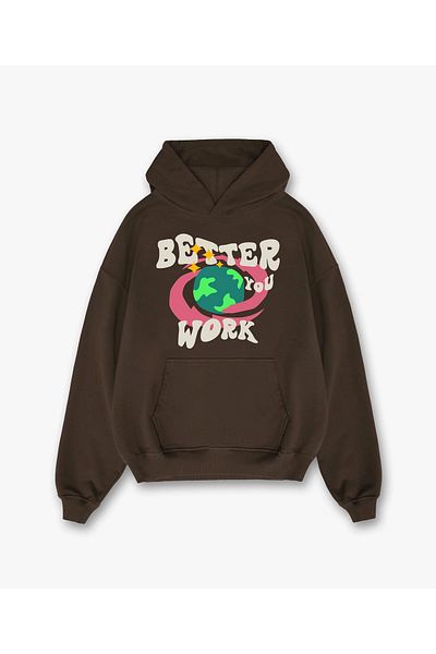 3 ROPE Unisex Oversize Καφέ Φούτερ Hoodie - εμπριμέ