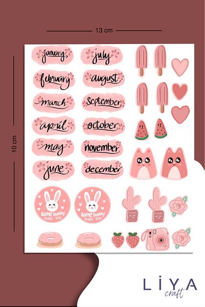 LiyaCraft مجموعة ملصقات ذات طابع وردي مناسبة لمجلة Planner Agenda Bullet Journal