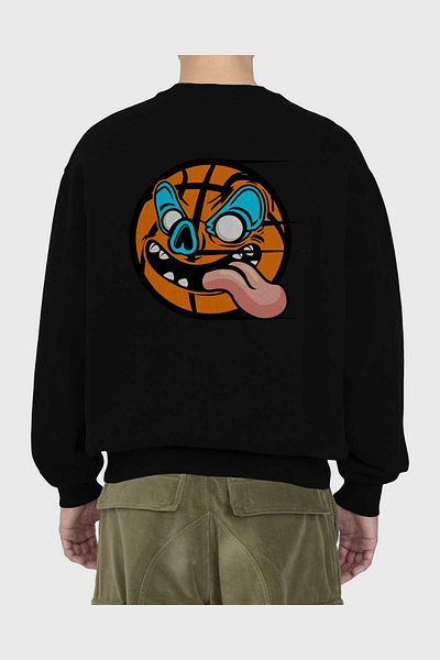 Ankhises Μπάσκετ Πίσω εμπριμέ Μαύρο Φούτερ Oversize Ανδρικό Γυναικείο λαιμόκοψη