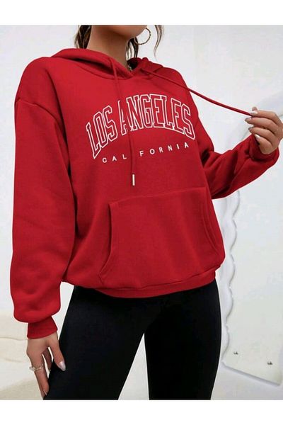 MAGORS STIL-X Los Angeles Printed - 100% bumbac, hanorac supradimensionat cu glugă pentru femei