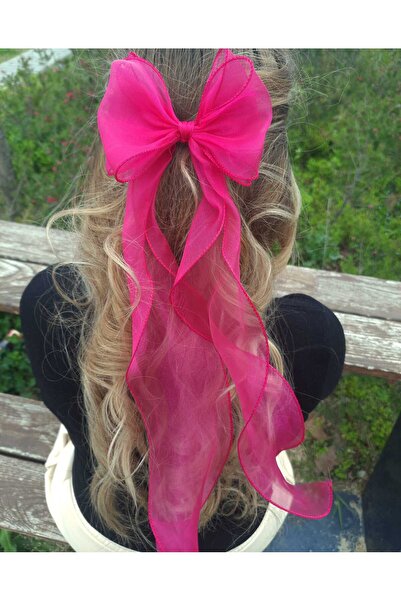 Kraliçe Kadın Uzun Tül FUŞYA Fiyonk Toka Misinalı Kıvrık Kurdeleli Toka Klipsli