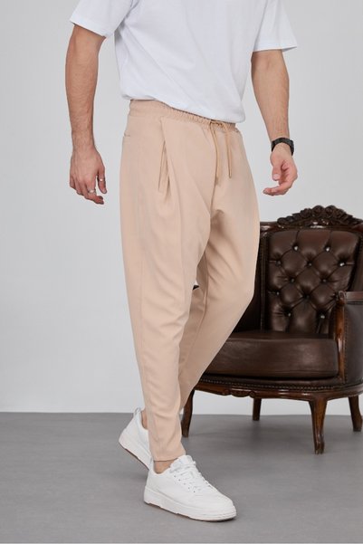 BAYKİM Trousers Stone Color Shalwar Elastic Waist Darpaça
