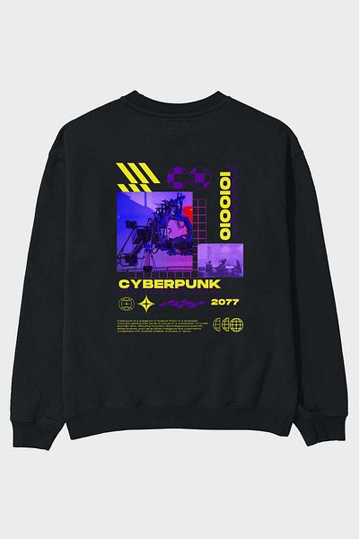 Ankhises Hanorac supradimensionat negru cu imprimeu Cyberpunk cu litere pe spate, bărbați, femei, cu gât crepus