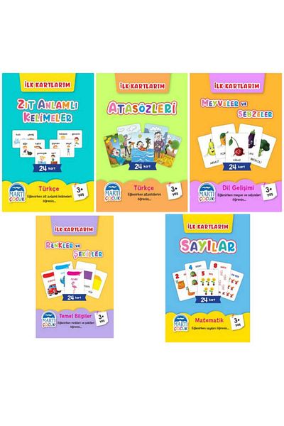 Martı Yayınları My First Cards Series-Issues-Numbers-Colors and Shapes-Back Meanings -Fruit Vegetables in 5i1
