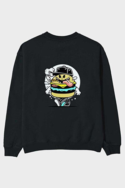 Ankhises Burger Guy Back Štampano Crna Oversize kroj Dukserica Muškarci Žene ...