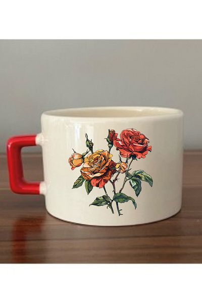 lili hediyelik Roses Themed Cup Mug Cup - Ceramic Tea, Coffee Gift Cup