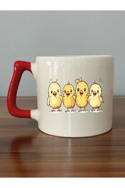 lili hediyelik Red Side Themed Ceramic Tea and Coffee Gift Cup - Chicks