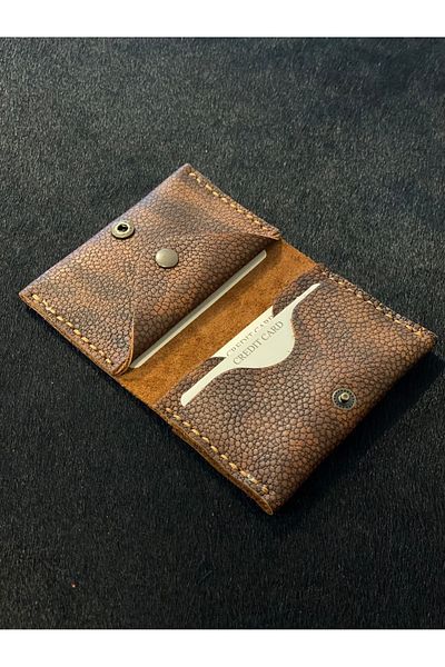 MAT Deri Minimal Card Holder Handmade Genuine Leather with 6 Cards and Coin Purse Pattern