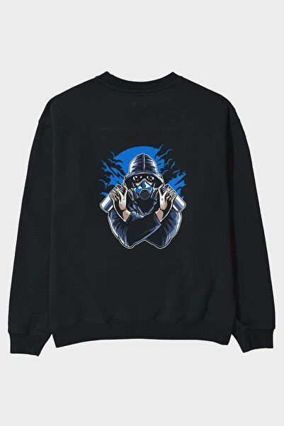 Ankhises Graffiti Gasmask Back Štampano Crna Oversize kroj Dukserica Muškarci...