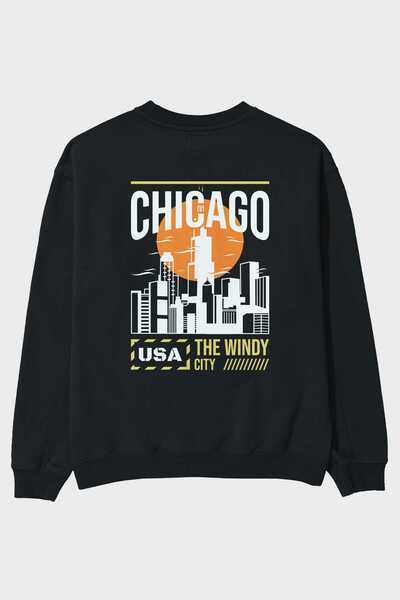 Ankhises Chicago Back Štampano Crna Oversize kroj Dukserica Muškarci Žene okr...