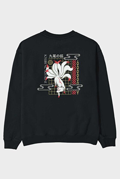 Ankhises Kyubi No Kitsune Back Štampano Crna Oversize kroj Dukserica Muškarci...