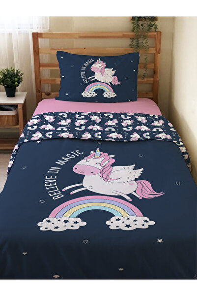 Evmila طقم غطاء لحاف مزدوج الجوانب بنمط قوس قزح يونيكورن - بدون ملاءات، مفرد،...