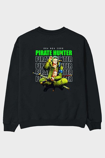 Ankhises Roronoa Zoro 4 Hanorac negru supradimensionat cu imprimeu pe spate Bărbați, femei, cu gât crew