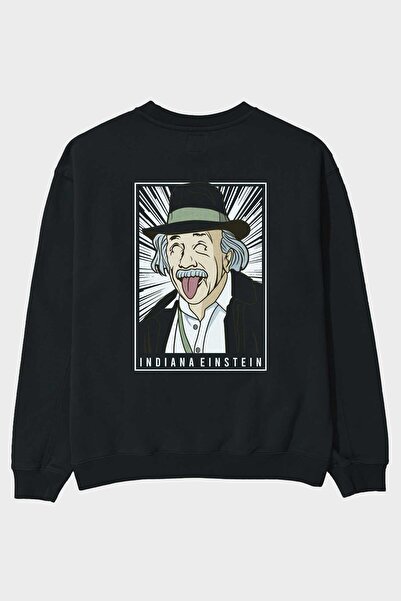 Ankhises Indiana Jones - Einstein Back Štampano crna Oversize kroj majica, ok...