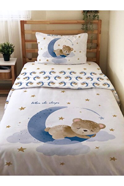 Evmila Set de lenjerie de pat cu model Moon Bear pe două fețe, fără cearșafur...