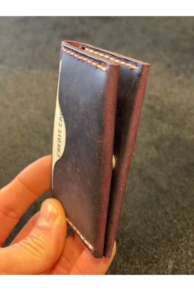 MAT Deri Minimal Card Holder Purple Handmade Genuine Leather with 6 Cards and Coin Compartment