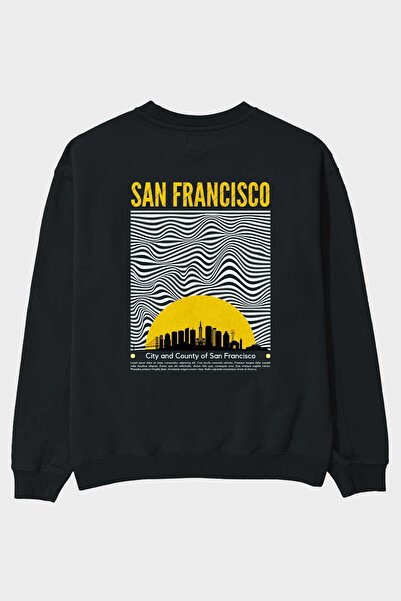 Ankhises San Francisco Written Back Štampano Crna Oversize kroj Dukserica Muš...