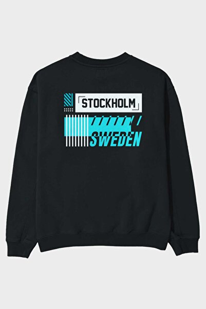 Ankhises Stockholm Back Štampano Crna Oversize kroj Dukserica Muškarci Žene o...
