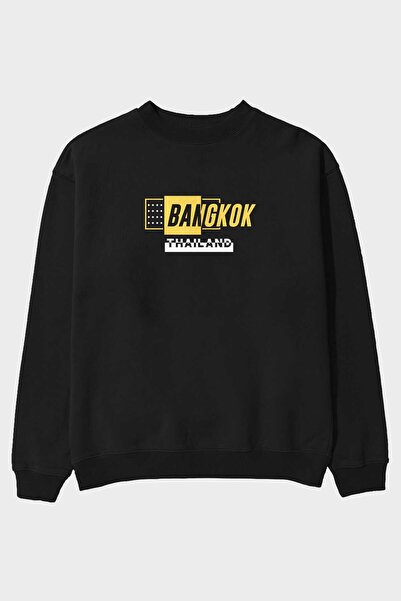 Ankhises Bangkok Front Štampano Crna Oversize kroj Dukserica Muškarci Žene ok...