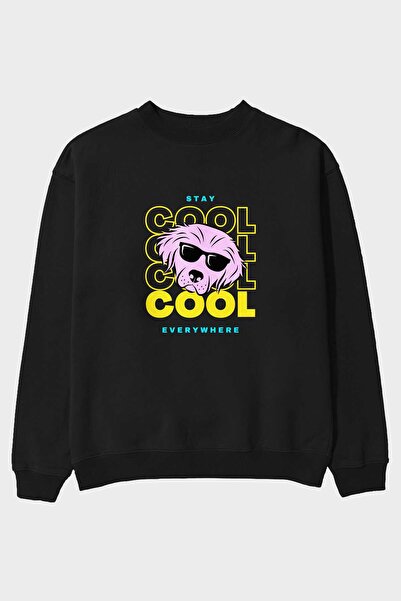 Ankhises Cool Dog 2 Front Štampano Crna Oversize kroj Dukserica Muškarci Žene...