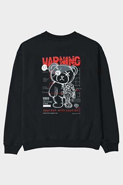 Ankhises سويت شيرت أسود كبير الحجم مطبوع عليه تحذير تيدي بير للرجال والنساء ب...