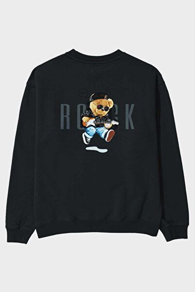 Ankhises Teddy Bear Rock Back Štampano Crna Oversize kroj Dukserica Muškarci ...