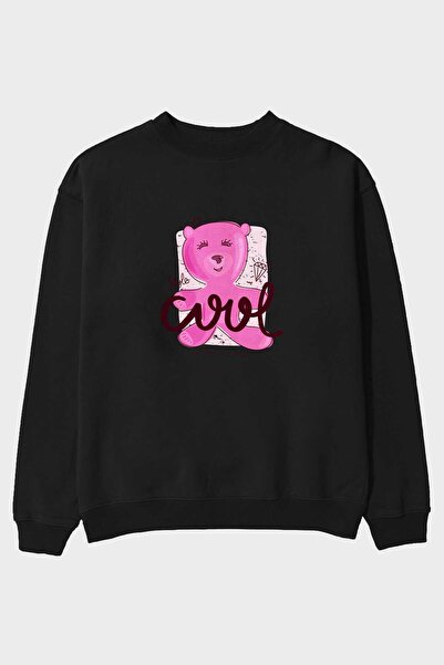Ankhises Cool Style Bear Front Štampano Crna Oversize kroj Dukserica Muškarci...