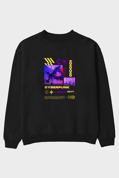 Ankhises Hanorac supradimensionat negru cu imprimeu Cyberpunk în față pentru bărbați și femei, cu gât crepus