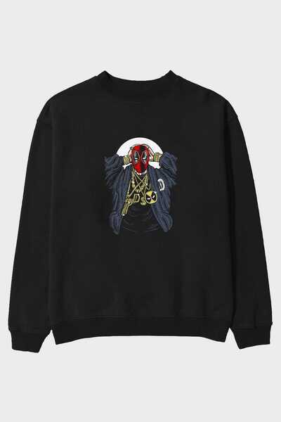 Ankhises Hanorac supradimensionat negru cu imprimeu în față Deadpool Gangsta, bărbați, femei, cu gât crew