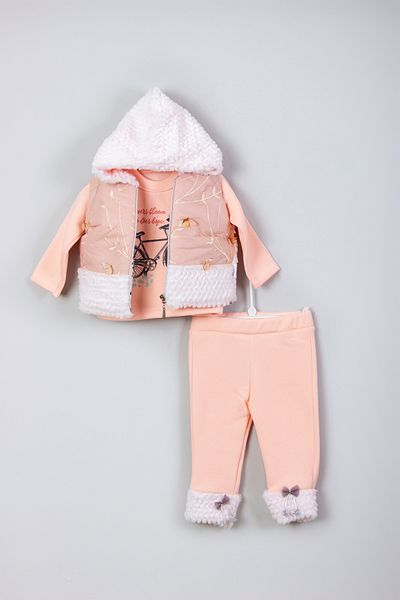 ADABEBEK Plush Vest Fleece Top and Bottom 3-Piece Baby Set